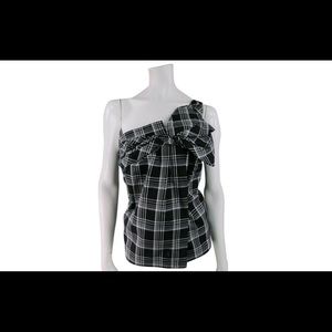 Unique Gucci one shoulder strap cotton plaid top.